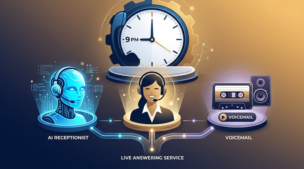 Compare after hours dental AI vs live service vs voicemail
