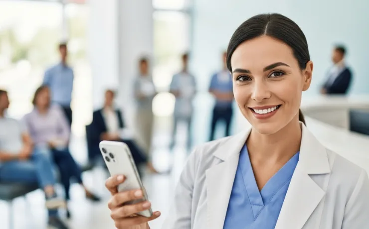 Modern dental office team reviewing Google Maps local 3-Pack results on a tablet to improve visibility and attract patients