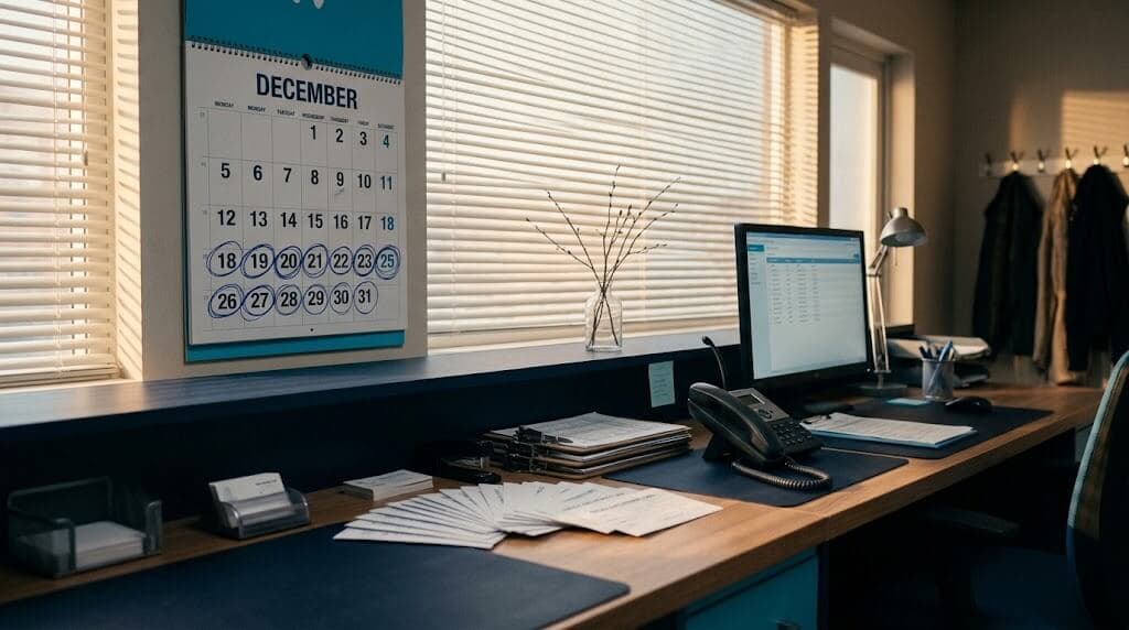 Use it or lose it dental benefits: practice team reviewing a December recall calendar and benefit report