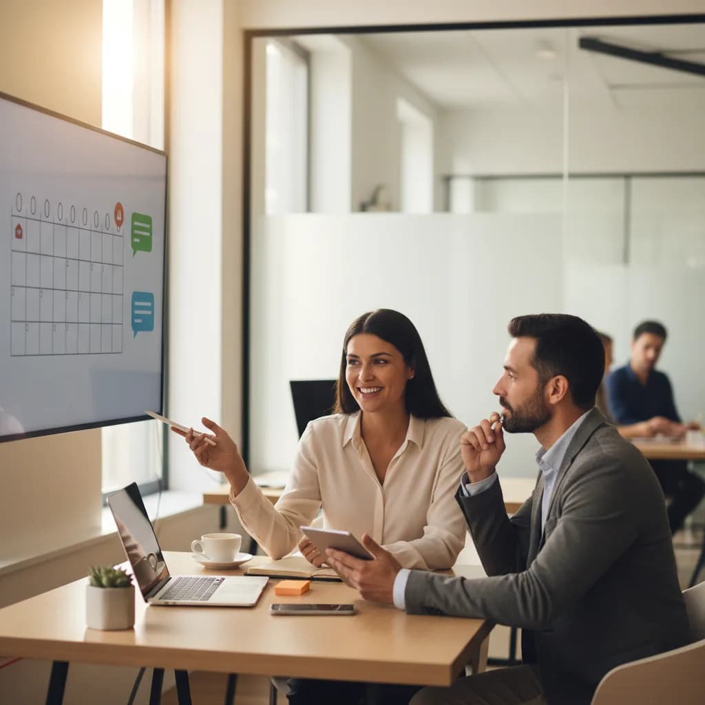 Dental front desk team viewing automated appointment reminder software on computer while calendar and phone texts appear