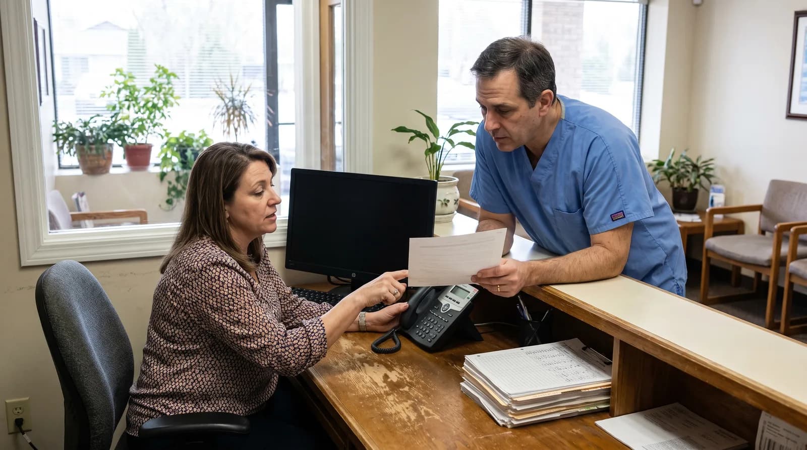 AI dental receptionist managing 24/7 appointment scheduling on a tablet showing a busy calendar