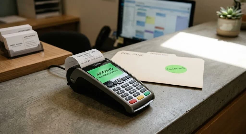 Dental collections process at checkout for same-day payment