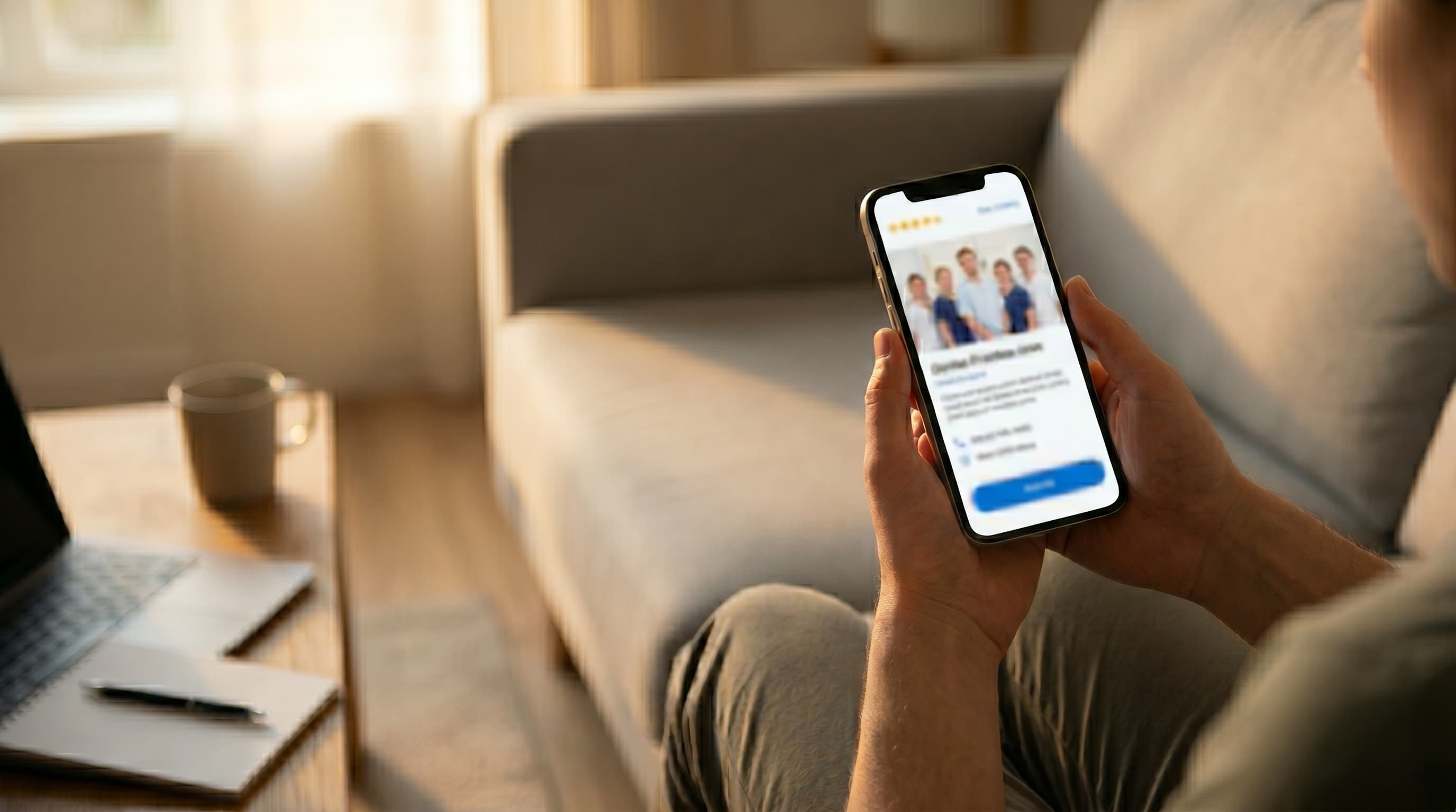 Dental landing page layout illustration showing hero headline, click-to-call number, trust signals, and a short booking form above the fold