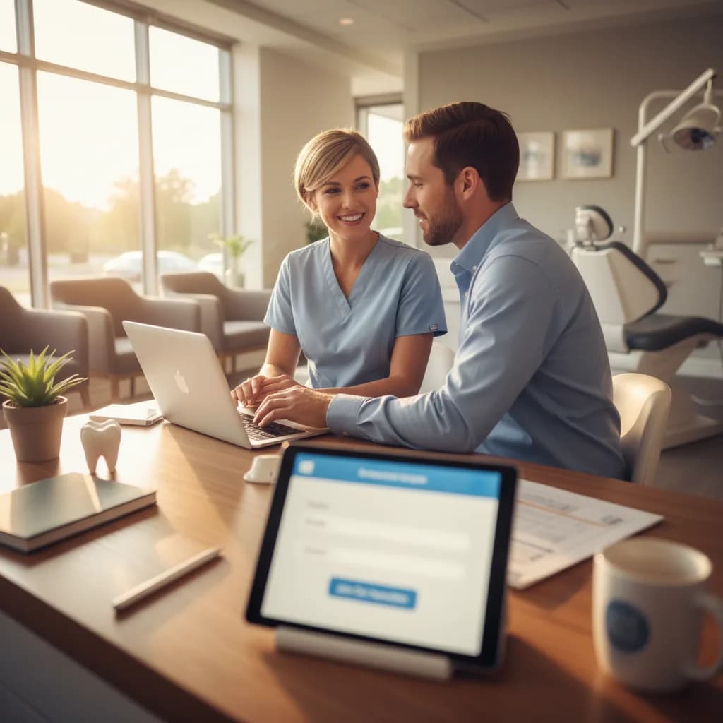 Dental clinic team using digital email marketing tools to grow patient subscriptions and turn email signups into booked appointments.