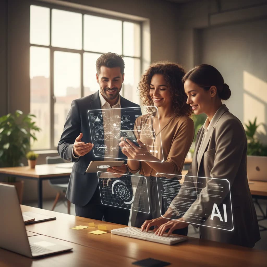 An abstract illustration of four glowing nodes — a phone, a marketing ad, a calendar, and a patient profile — all connected through a central glowing hub, representing a shared patient context layer.